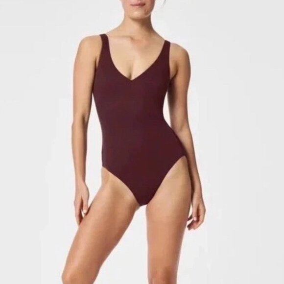 NWT SPANX Pique Shaping Halter One Piece Swimsuit Mulberry - Picture 1 of 5